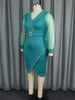 Red Evening Dress V-neck Bead Belt Mesh Lantern Long Sleeve Sexy Women's Party Classy Office Ladies Wedding Guest Gowns