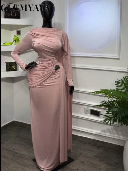 Women Clock Long Sleeve Stacked Ruched Bodycon Midi Maxi Long Dress Birthday Sexy Party Floor Length Dresses