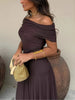 Women Mesh Maxi Dress Off Shoulder Fold Over Tube Top Ruched Waist Flowy A Line Floor Length Resort Wedding Guest Evening Gown