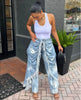 Daily Blue Pocket Ruched Frayed Trim Casual Contrast Denim Jeans High Street Vintage Casual Asymmetric Denim Trousers for Women