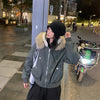 American Hip Hop Faux Fur Collar Winter Jacket Women Y2K Down Cotton Hooded Jacket Loose Vintage Motorcycle Cotton-Padded Coat