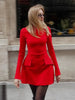 Sexy Slim Mini Dress For Women Two Pocket Spring Autumn Long Sleeve A-line Solid Club Party Dress Elegant Female