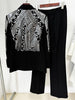 High Street Designer Suit Set Women's Sequined Beading Single Button Blazer Flare Pants Set 2pcs