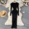 Winter Women Knit Maxi Dress O Neck Autumn Long Sleeve Slim Solid Harajuku Ladies Pencil Sweater Long Dresses