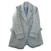 Large Size Women's Tweed Suit Spring Autumn Long Sleeve Vintage Double Breasted Tassel Loose Blazer Jacket Z888
