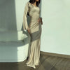 Women's Long Dresses Solid Satin Flare Sleeve Slim Lace Up Floor-length Dress Females Sexy Elegant Party Maxi Dress