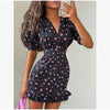 Women White Floral Print Puff Sleeve Blazer Collar Peplum Mermaid Midi Dress Elegant Casual Gown Bridesmaid Wedding Sundress
