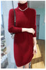 Selling 100% Mink Cashmere Knitted Women's High Neck Pullover Dress Sweater Slim Fit Solid Color Long Women's Dress