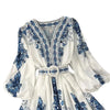 Autumn Women's V-neck Long Sleeved Bohemian Printed Dress Retro Lantern Sleeve Chinese Style Blue White Porcelain Dress
