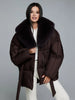 Dark Brown Hooded Hybrid Belted Jacket Oversize Long-Sleeve Spring Elegant Women Outerwear Office Casual Overcoat