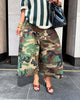 Women's Camouflage Wide Leg Pants Loose Casual High Waist Trousers Vintage Pockets Cropped Pants Streetwear Harajuku Capris