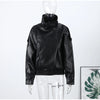 Street Waist Cinching Leather Jacket Women Loose Solid Stand Collar Zipper Pocket Jackets Spring Lady Outwear