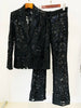High Street Designer Runway Suit Set Women's Single Button Guipure Lace Sequined Blazer Pants Suit