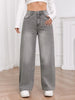 Wide Leg Distressed Straight Jeans for Women Elastic Casual Bootcut Denim Pants Ladies Jeans