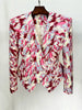 High Street Designer Jacket Women's Feather Printed Collarless Blazer