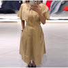 Women's Trench Style Midi Dress Stand Collar Cape Overlay Short Sleeve Belted Waist A‑Line Dresses Autumn Elegant Office Outfits