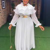 White Pleated Chiffon Maxi Dress Tierred Ruffled Collar Puff Sleeves Women Elegant Events Weddings Special Occasions