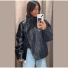 Women's Black PU Leather Jacket Stand Collar Sleeve Sleeve Asymmetric Button Front Elastic Hem Casual Autumn Outerwear