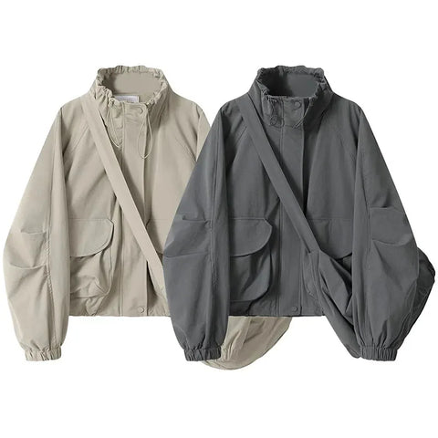Female Korean Fitting Casual Time American Style Assault Jackets Women's Spring Autumn Zipper Workwear Windbreaker Coat