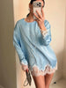 Satin Lace Patchwork Dress Women Long Sleeve O-neck Casual Spring Female Dresses Casual Solid Beach Robe not contain pearls