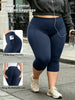 Capri Plus Size Leggings for Women with Pockets-Stretchy Tummy Control High Waist Workout Black Yoga Pants