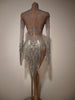 Sparkly Rhinestones Tassel Sexy See-Through Dress Women Latin Dance Outfits Bars Nightclub Party Perform Stage Costume