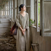 Vintage Women Ramie Cotton Dresses V-Neck Long Sleeve Spring Robes Loose Chinese Style Tie-dye A-Line Dress