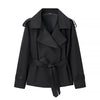 Solid Turn-down Collar Full Sleeve Coat Women Double Breasted Short Blazer Spring Lady Daily Casual Street Outfit