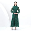 Spring Autumn European American Stand Up Collar Single Breasted Lace Dress Women Elegant Embroidery Large Swing Long Dress C205