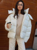 Shiny Hooded Cotton Jacket For Women Solid Long Sleeve Zipper Pockets Coats Lady Winter Street Warm Chic Outerwear