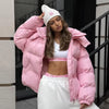 Solid Hooded Padded Jacket Women's Warm Long Sleeve Oversized Jacket Autumn Winter Lady High Street Outerwear