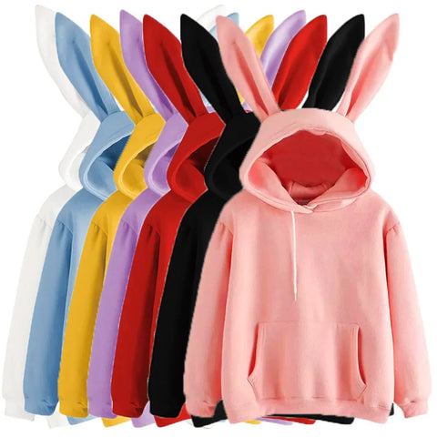 autumn and winter women's clothing Harajuku Wei hooded rabbit hoodie solid color loose casual women's top women's coat