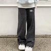 Harajuku Cartoon Embroidery Pants Women Kawaii Striped Loose Korean Trouser Shorts Y2K Subculture Vintage Female Wide Leg Pants