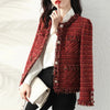 Autumn French High end Temperament Red Fragrant Coat Women's Short Thick Tweed OutwearFashion Women Slim Thicken Jacket