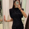 Sequin Mini Dress for Women Elegant O-Neck Fly Sleeve Shiny Short Dress Female Chic Club Evening Party Vestidos