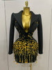 Sparkly Crystal Chains Pearls Long Sleeve Mini Dress Women Birthday Evening Party Nightclub Outfit Singer Wedding Costume