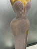 Full Rhinestones Mesh Transparent Long Dress Women Birthday Celebrate Evening Prom Dress Party Club Stage Costume