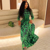 Women's Retro Print Turtleneck Long Sleeve Waistband Pleated Big A-Line Long Dress