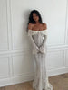 Women Sexy Lace Patchwork White Maxi Dress Flared Sleeve Off Shoulder Bodycon Gowns Lady Evening Night Party Robes