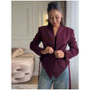 Pleated Waist Cinching Blazer Coat Women Chic Deep V-neck Full-sleeve Single Breasted Slim Coats Lady Commute Jacket