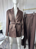 Spring Office Lady Elegant Brown Women Suit Casual Sashes Oversized Shrug Blazer Chic Zipper Long Pant