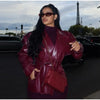 Street Women's Lace Up Leather Jacket Loose Solid Lapel Long Sleeve Belt Jackets Female Spring Lady Vintage Outwears
