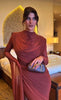 Solid Draped Neckline Long Dress Women Elegant Full Sleeve Cinched-waist Pleated Bodycon Robe Lady Chic Evening Dinner Gown