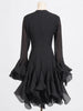 Women's Irregular Pleated Patchwork Long Flare Sleeve Waist Cinching Midi Dresses Female Clothing