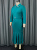 Women's Elegant Polo Collar Office Dress Long Sleeve High Waist Autumn Winter Solid Color Commuting Workwear