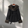 Elegant Faux Fur Thicken Jackets Women's Long Sleeves Pockets Patchwork Belts Hoodie Coat Winter Chic Warm Outerwear