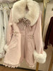 Winter Japanese Sweet Bow Slim Medium Long Woolen Coat Faux Fur Collar Lolita Girl Women's Pink White Wool Jacket Overcoat