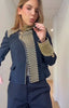 Retro Stand Collar Napoleon Slim Jacket Women Chic Navy Style Full Sleeve Gold Embroidered Coat Lady High Street Outwear