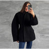 Women's Fleece Button Wasit Jacket Stand Collar Long Sleeve Pockets Oversized Coat Lady Spring Casual Outerwear