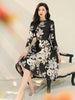 Jacquard Dress Women Autumn Long Sleeve Party Dress O-neck Flower Dress Elegant Work Casual Ladies Clothing